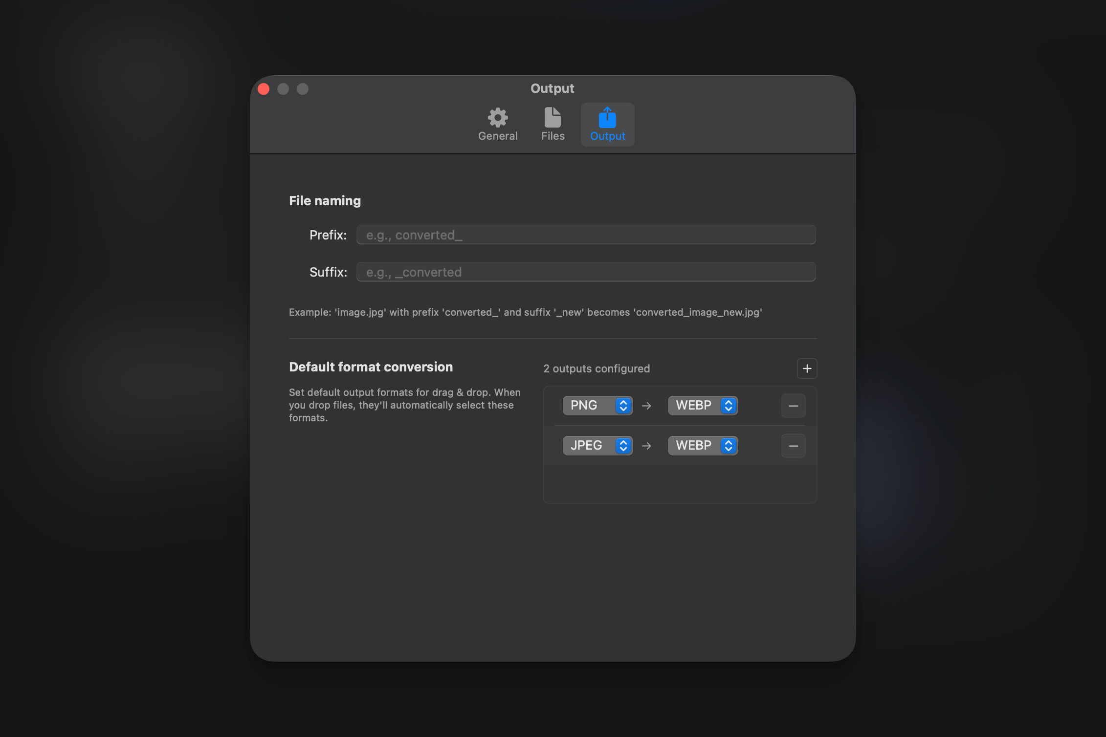 Default format conversion settings