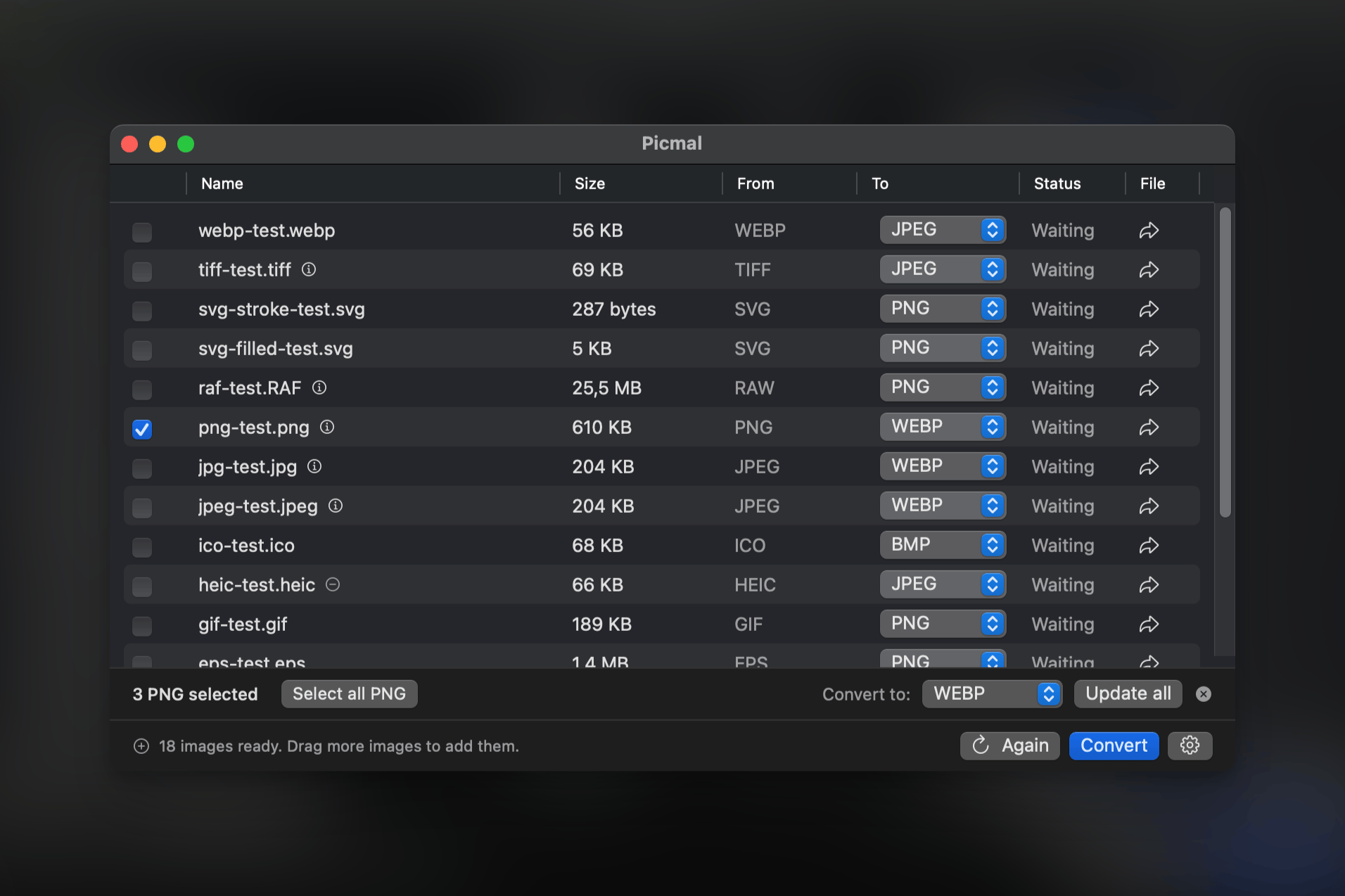 Batch output format selection feature