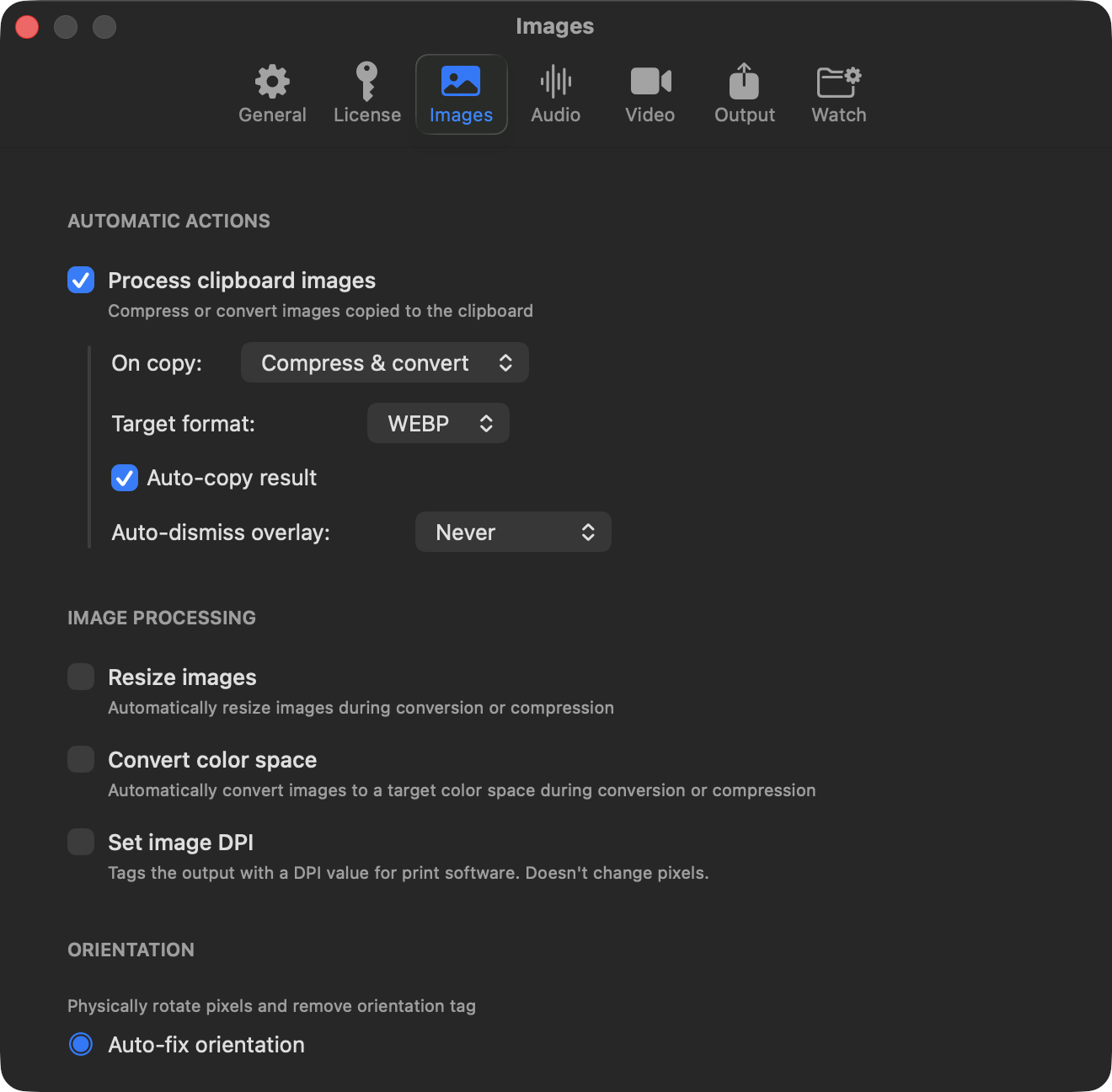 Clipboard optimization settings in the redesigned Settings window