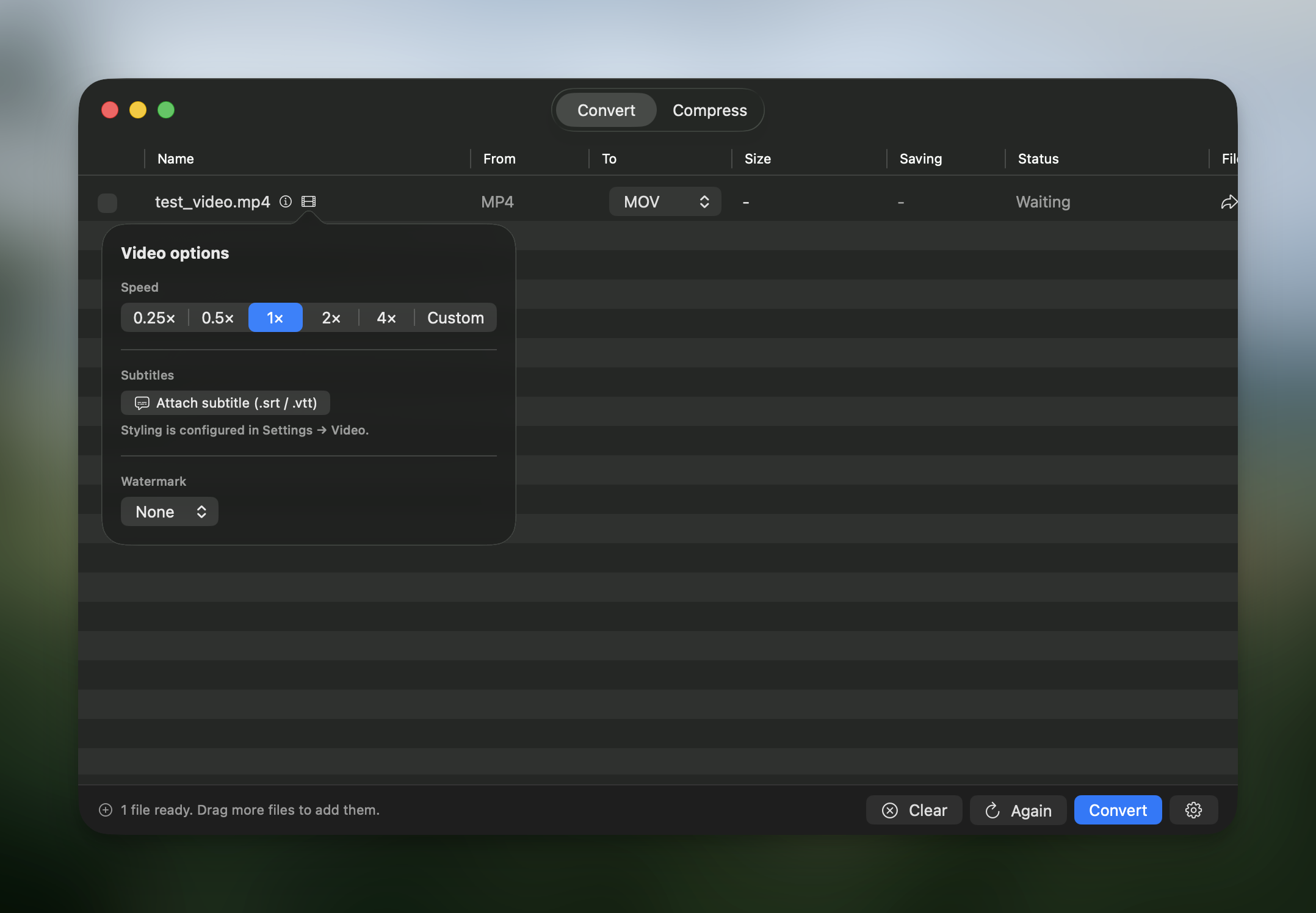 Per-video playback speed and SRT options in Picmal
